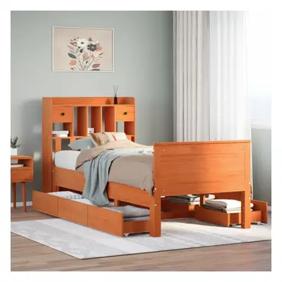 vidaXL Bookcase Bed without Mattress Wax Brown 100x200 cm Solid Wood Pine