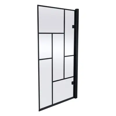 Square Framed 8mm Toughened Safety Glass Reversible Hinged Shower Bath Screen - Black