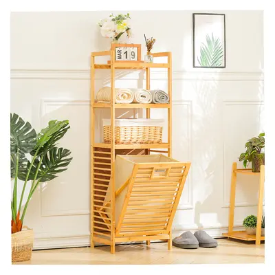 (4-Tier) Bamboo Clothes Storage Shelf Laundry Hamper Basket