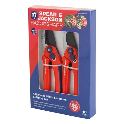 Spear & Jackson Adjustable Width Carbon Steel Secateurs & Gloves Set - Red/Navy