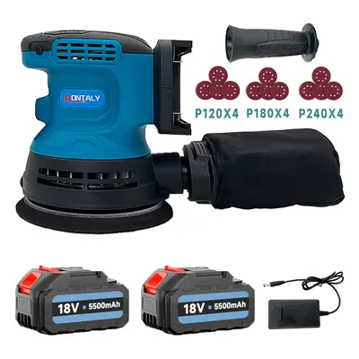 Brushless Orbital Sander 3Speeds Quick Fix Pad Dust Bag 12Discs +5.5A 2Battery+Charger-Makita Co