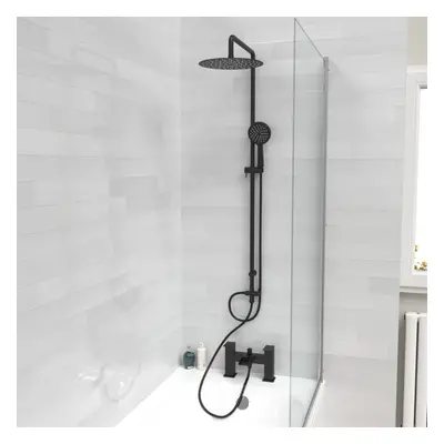 Nes Home Round Shower Riser Rail Kit With Waterfall Mixer & Handset Matte Black