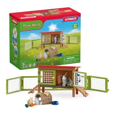 FARM WORLD â 42420, 16-Piece Rabbit Hutch Toy Playset, Bunny Hutch with Rabbit Figurines, Rabb