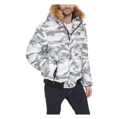 Tommy Hilfiger Mens Arctic Cloth Quilted Snorkel Bomber Jacket White Camouflage Small