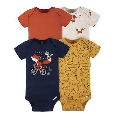 Gerber Baby Boys' 4-Pack Short Sleeve Onesies Bodysuits Orange Fox N