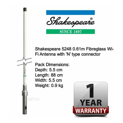 Shakespeare Wi-Fi Antenna - 0.61m with ÂNÂ Type Connector?Fibreglass?2.4GHz