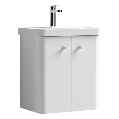 Wall Hung Door Vanity Unit with Ceramic Sink - 500mm - Gloss White