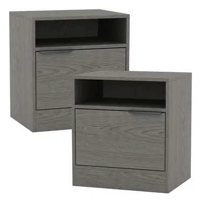 (Cedar Grey, 2) 1-Door Bedside Table Cabinet Nightstand Storage Shelf Unit Bedroom Furniture