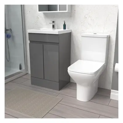 Nes Home 500mm Steel Grey Basin Vanity & Rimless Close Coupled toilet