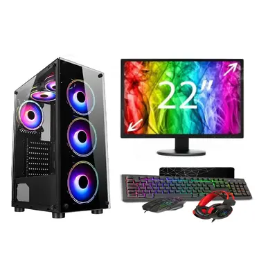 Gaming PC Bundle:Core i7/ 16GB RAM/ 1TB+128GB SSD/ GT1030 2GB/22 Monitor/ Win Black