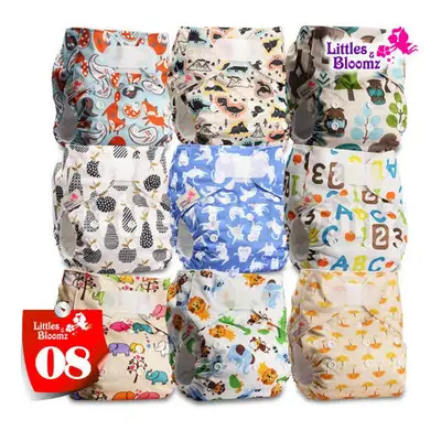 (08) [Littles&Bloomz]9pcs/set STANDARD Hook-Loop Reusable Washable Real Cloth Nappy Diaper,9 nap