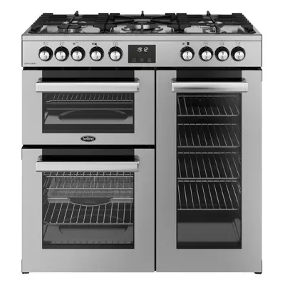 Belling CookCentre 90DF 90cm Dual Fuel Range Cooker Ovens, Burners & PowerWok, Stainless Steel