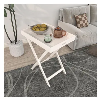 (White) Side Coffee Table Butlers Tray Style Foldable MDF