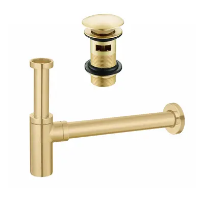 Brushed Brass Full Cover Slotted Basin Waste & Minimalist Bottle Trap