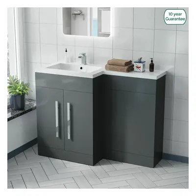 Aric Bathroom Grey Basin Sink Vanity Unit Furniture Cabinet LH 1100mm