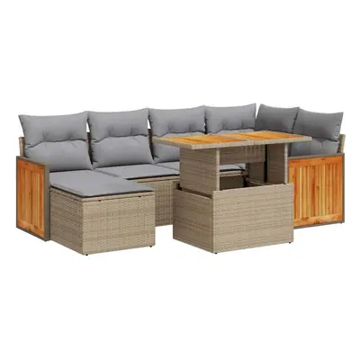 (beige and grey) vidaXL Piece Garden Sofa Set with Cushions Beige Poly Rattan Acacia