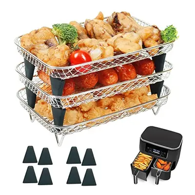 BYKITCHEN Air Fryer Rack for Ninja Dual Basket, Layers, Stainless Steel Stacking Bacon Racks, Ai