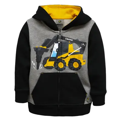 John Deere Kids Zip Up Sweatshirt for Toddler Boy Black Contruction 4T