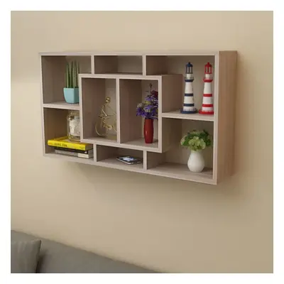 vidaXL Floating Wall Display Shelf Compartments Oak Colour Hanging Storage