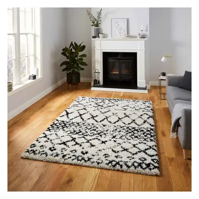 (G272 White/Black, x cm) Moroccan Berber Soft Shaggy Rugs Nordic Scandi Tribal Rug Shag 4cm Thic