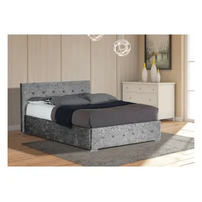 (4ft6 Double, Silver) Albie Crushed Velvet Ottoman Storage Bed with Ameila Mattress