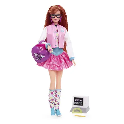 Barbie Rewind Doll, '80s Edition Schoolin' Around Outfit with Varsity Jacket, Acid-Washed Skirt 