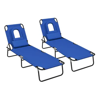 Outsunny Folding Sun Lounger Set of Reclining Chair with Reading Hole Blue