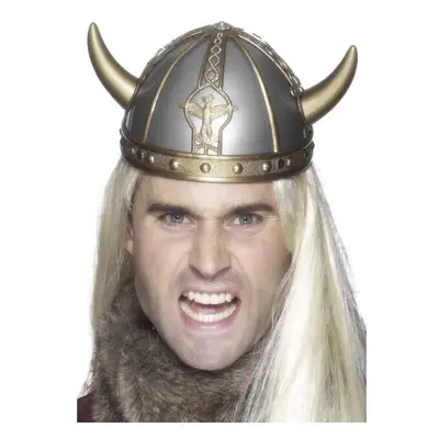 Smiffys Viking Helmet With Horns - Silver - Fancy Dress Hat Accessory Costume - viking helmet fa