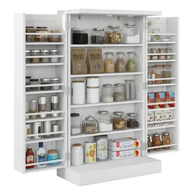 HOMCOM Kitchen Cupboard with Double Doors, 5-Tier Shelf, Spice Racks, White