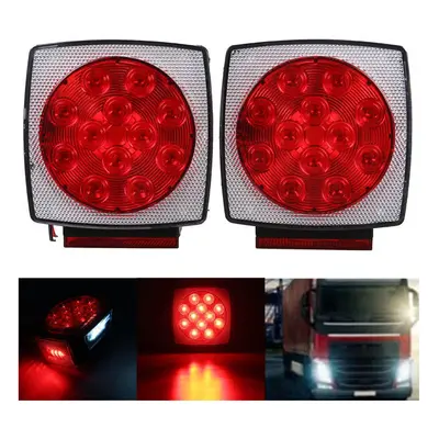 12V Truck Trailer LED Square Rear Brake Lamp Tail Plate Lights Stud Mount Red Orange White