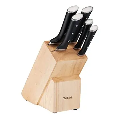 Tefal Wooden Knife Block 5pc Set- Ice Force Knives, German Stainless Steel & Premium Design - Br