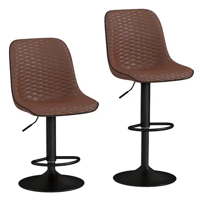 HOMCOM Set of Bar Stools, Adjustable Swivel Breakfast Barstools, Brown