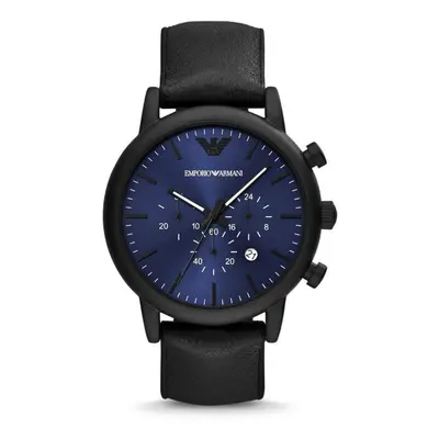 Emporio Armani Chronograph Black Leather Men's Watch