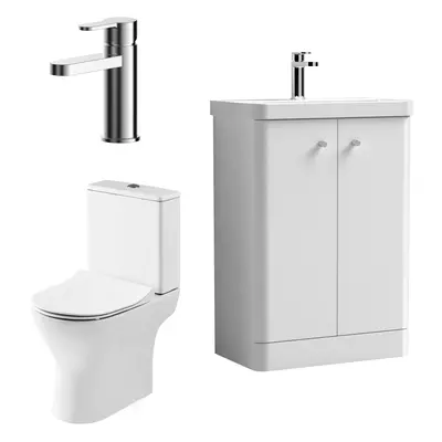 Cloakroom Suite - Floor Standing 600mm Vanity, Toilet and Tap Set - Gloss White