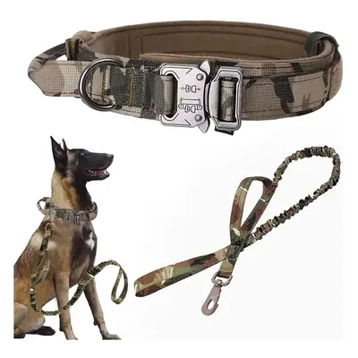 (Medium (Pack of 1), Camo SET(collar leash)) Tactical Dog Collar Military Dog Collar Adjustable 