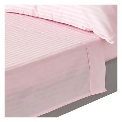 (Double, Pink) Egyptian Cotton Flat Sheet Single Thread Count Satin Stripe