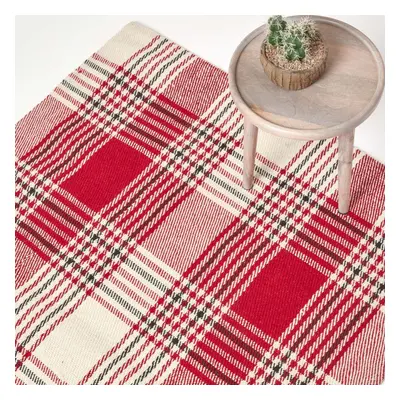 (70 x cm, Red and white) Tartan Check Non-Slip 100% Wool Rug