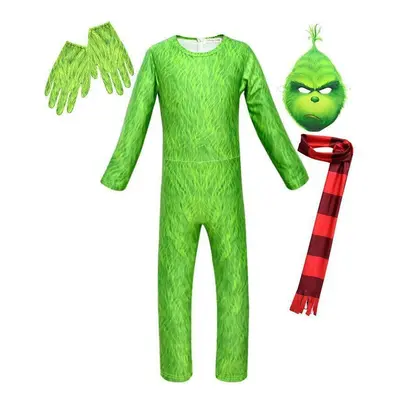 (Green, - Years) 4Pcs Kids Boys The Grinch Jumpsuit Mask Cosplay Costume Fancy Dress Christmas