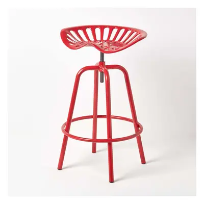 (Red) Vintage Style Metal Adjustable Tractor Seat Bar Stool