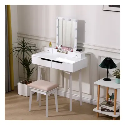 Modern Makeup Desk Set with Lighted Mirror and Stool