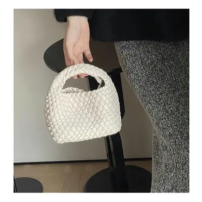 (Rice white+coin purse+chain) Pure Handmade Woven Small Titt Bag Handbag Female New High -End Mi