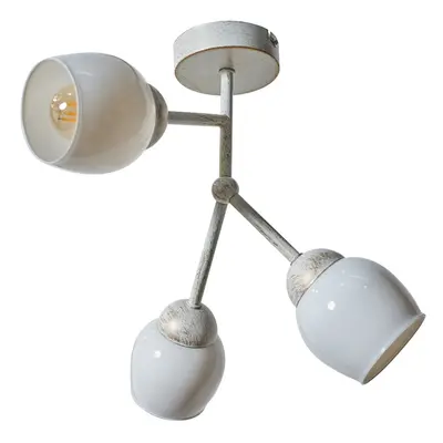 Modern Way Aged Metal Effect Ceiling Light Fitting with White Glass Shades - Complete with 4w LE