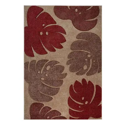 (23. 7155Q Leaf - Beige Terracotta, x cm) Modern Geometric Floral Abstract Area Rugs Check Multi