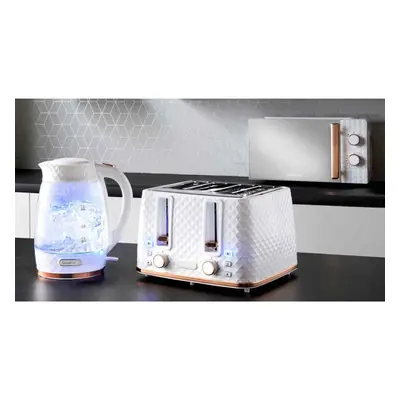 Kitchen Set Microwave Toaster & Kettle White and Rose Gold Diamond 3pc