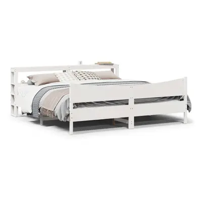 vidaXL Bed Frame with Headboard White 180x200 cm Super King Solid Wood Pine