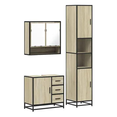 (sonoma oak) vidaXL Piece Bathroom Furniture Set Brown Oak Engineered Wood