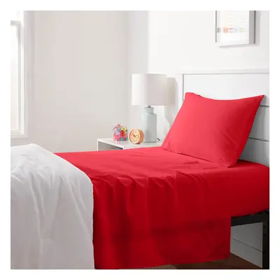 Amazon Basics Kid's Soft Easy-Wash Lightweight Microfiber 3-Piece Sheet Set Twin Red Solid