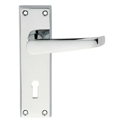 PAIR Straight Victorian Handle on Lock Backplate x 43mm Polished Chrome