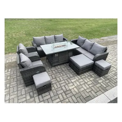 Fimous Wicker PE Rattan Garden Furniture Set Gas Fire Pit Dining Table Indoor Outdoor with Chair