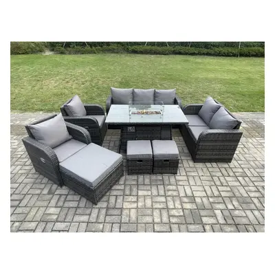 Fimous Seater Outdoor Rattan Garden Furniture Set Propane Gas Fire Pit Table and Sofa Chair set 